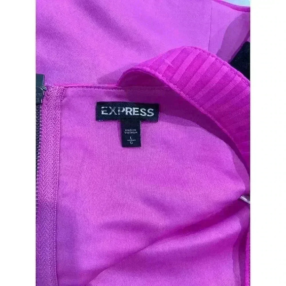 Express Hot Pink Ribbed Zip Up Crop Top Women’s Size Large - Picture 5 of 6